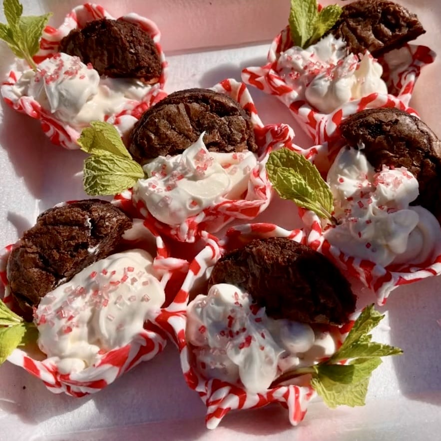 Angela's Peppermint Bowls and Brownie with Peppermint Trifle