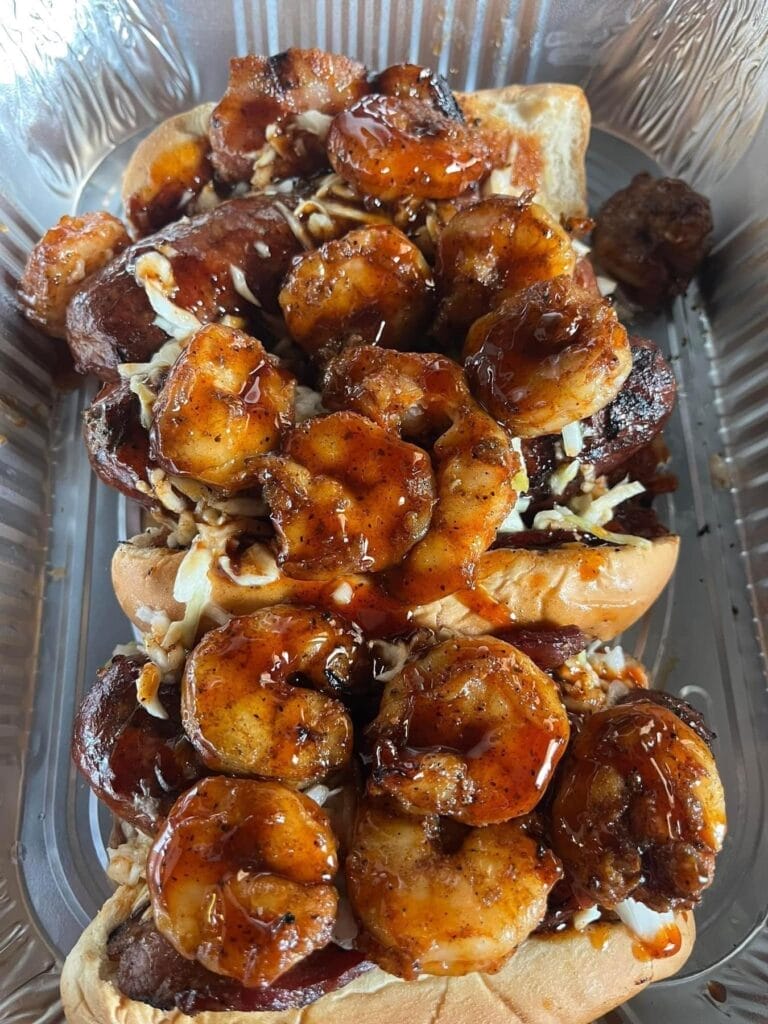 Spicy Shrimp and Sweet BBQ Shrimp Dawg